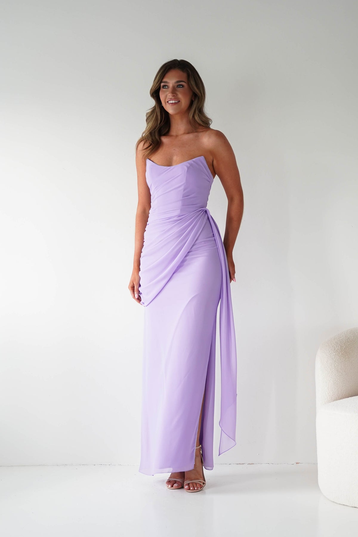 Finn Strapless Draped Maxi Dress | Lavender-Oh Hello Clothing