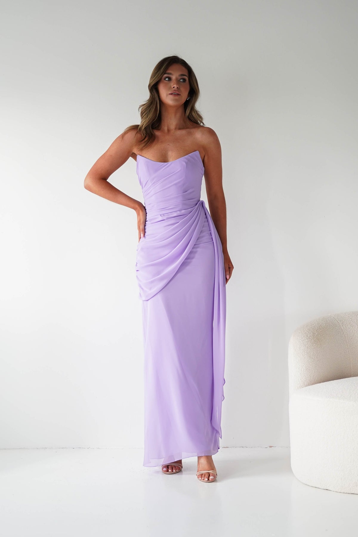 Finn Strapless Draped Maxi Dress | Lavender-Oh Hello Clothing