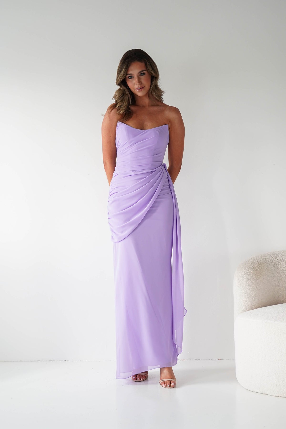 Finn Strapless Draped Maxi Dress | Lavender-Oh Hello Clothing