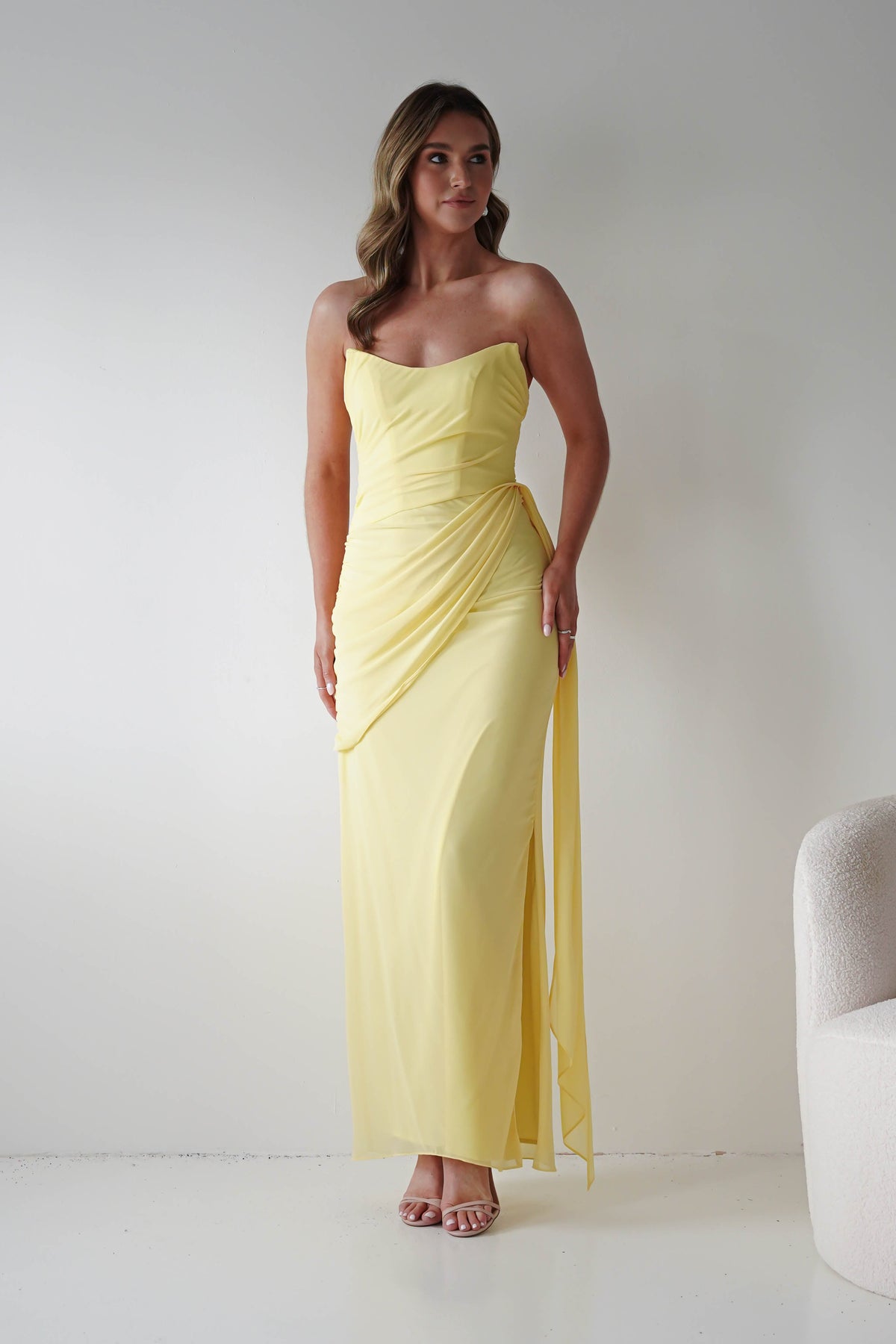 Finn Strapless Draped Maxi Dress | Yellow-Oh Hello Clothing
