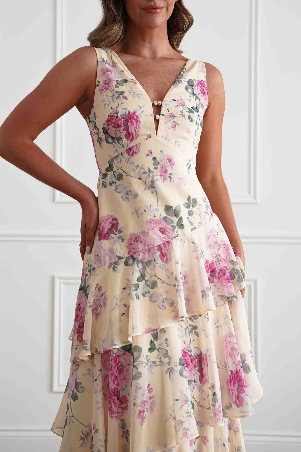 Flora Tiered Floral Print Maxi Dress | Yellow-Oh Hello Clothing