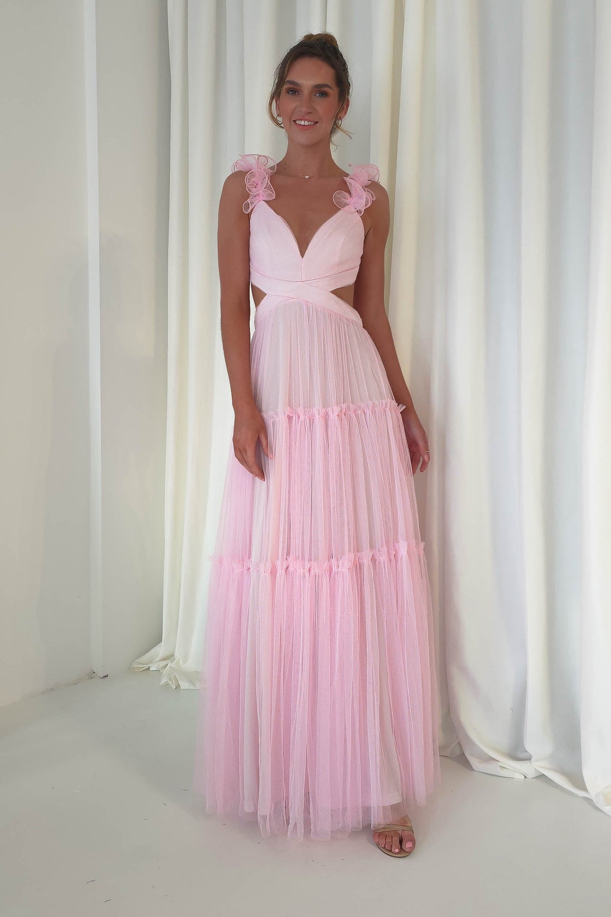Galiena Ruffle Tulle Maxi Dress | Pink-Oh Hello Clothing