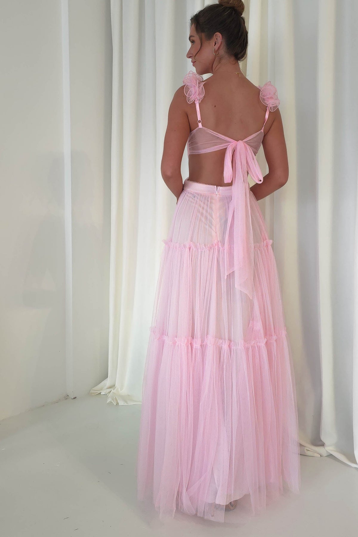 Galiena Ruffle Tulle Maxi Dress | Pink-Oh Hello Clothing