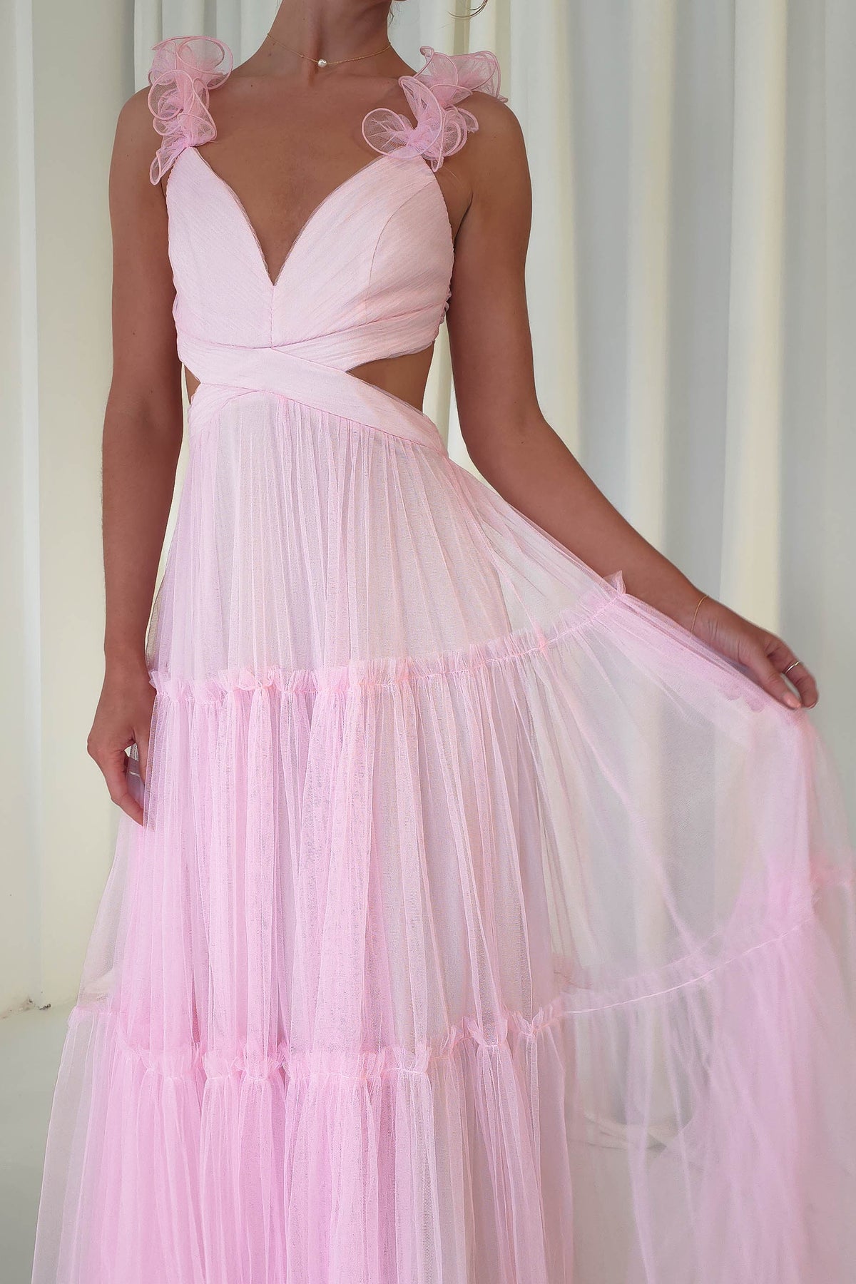 Galiena Ruffle Tulle Maxi Dress | Pink-Oh Hello Clothing