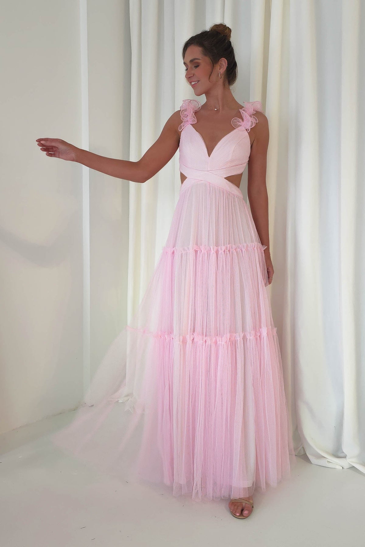 Galiena Ruffle Tulle Maxi Dress | Pink-Oh Hello Clothing