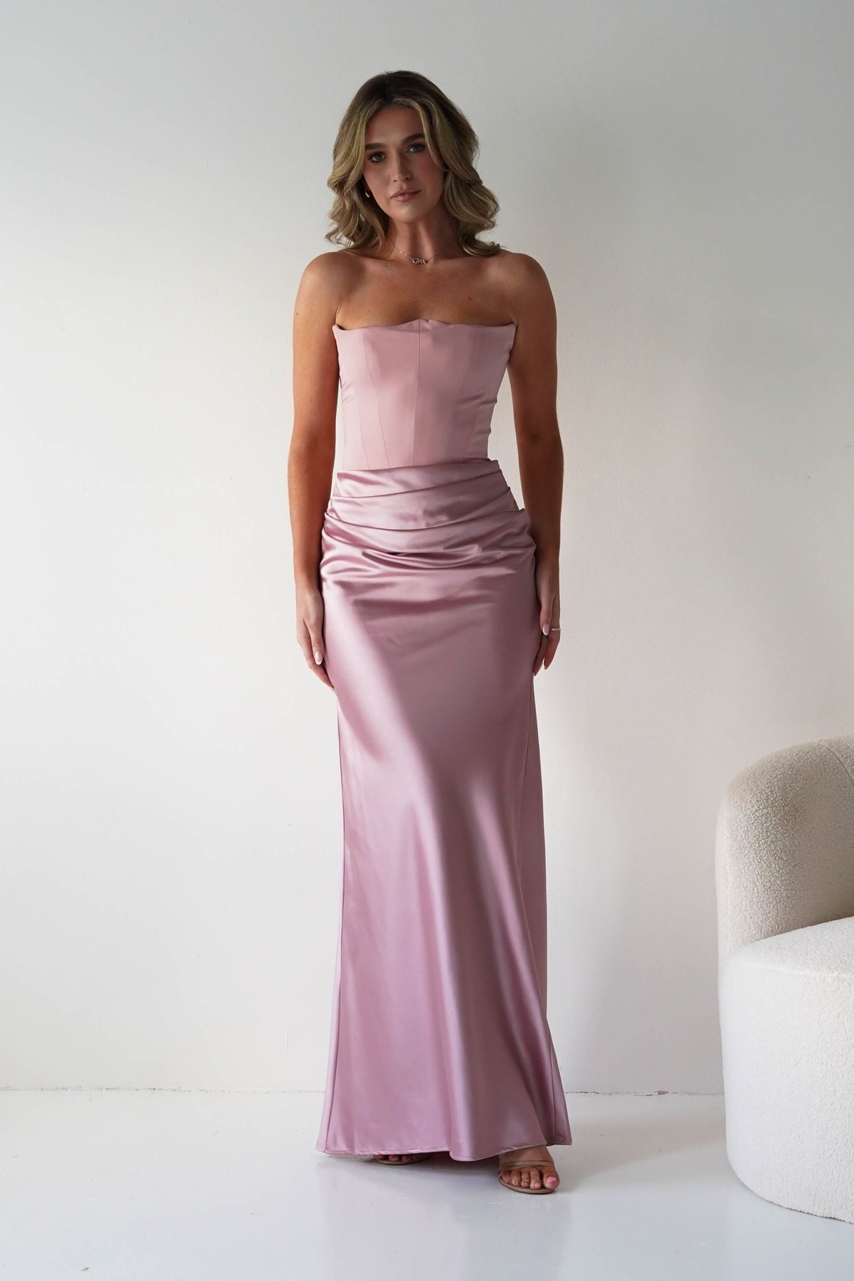 Giselle Corset Satin Maxi Dress | Blush-Oh Hello Clothing