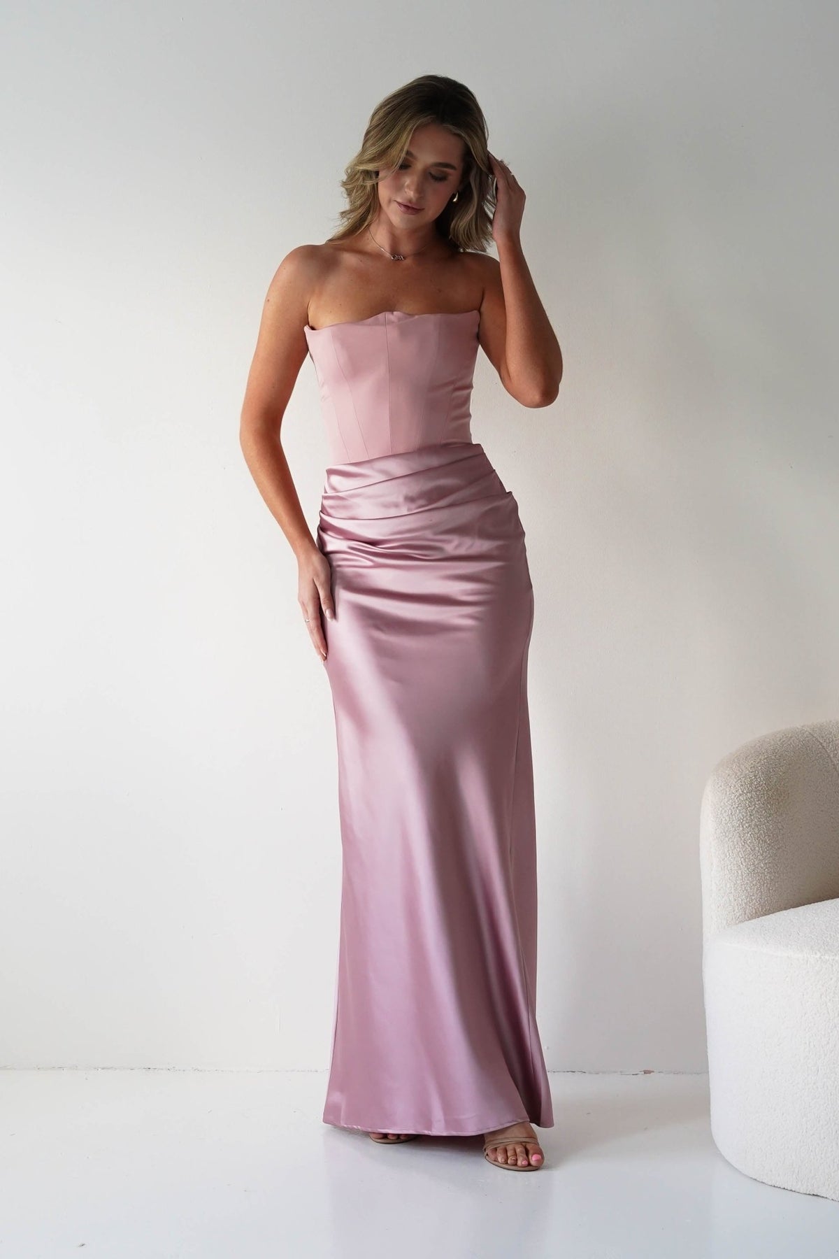 Giselle Corset Satin Maxi Dress | Blush-Oh Hello Clothing