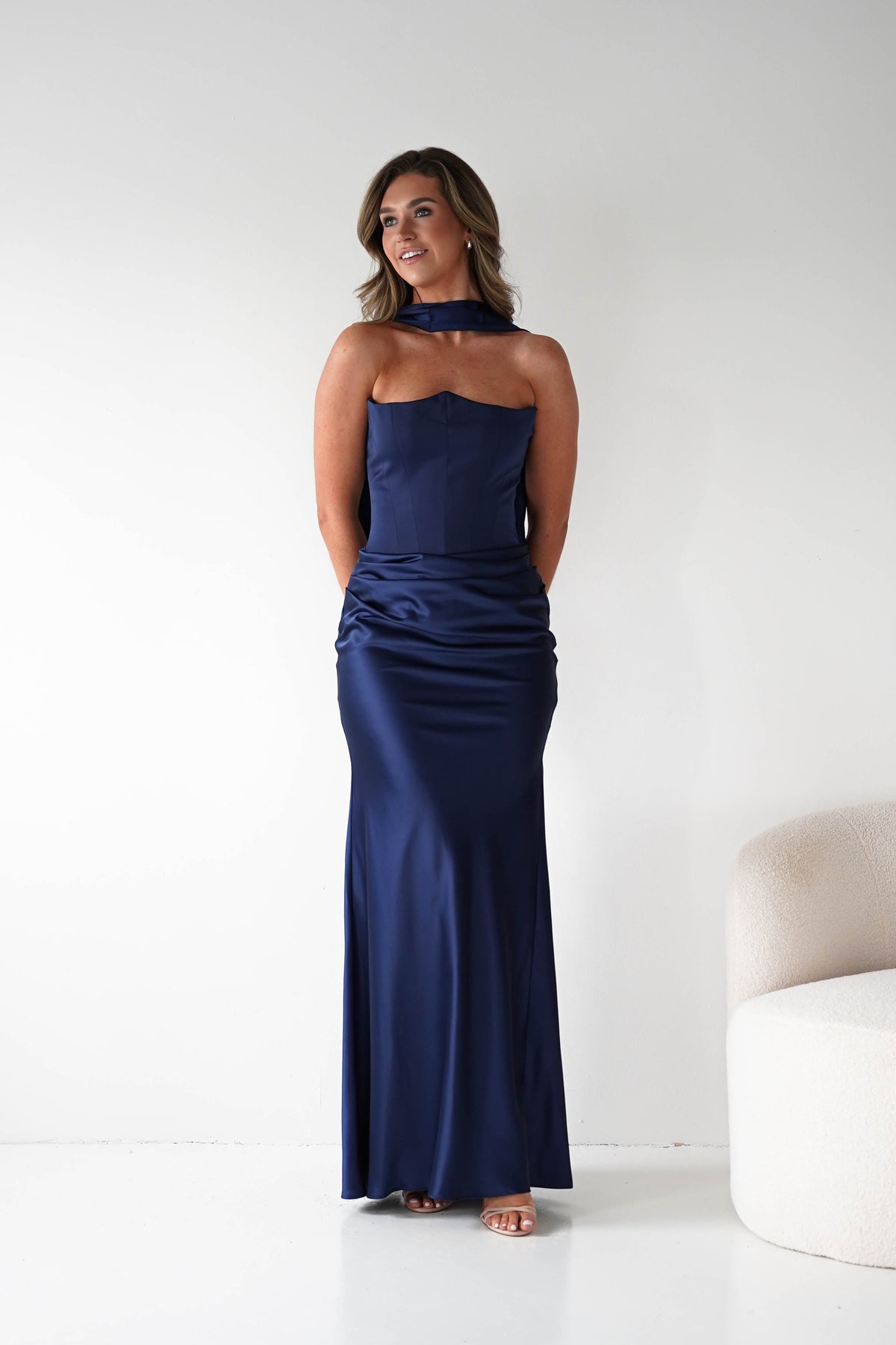 Giselle Corset Satin Maxi Dress | Navy-Oh Hello Clothing