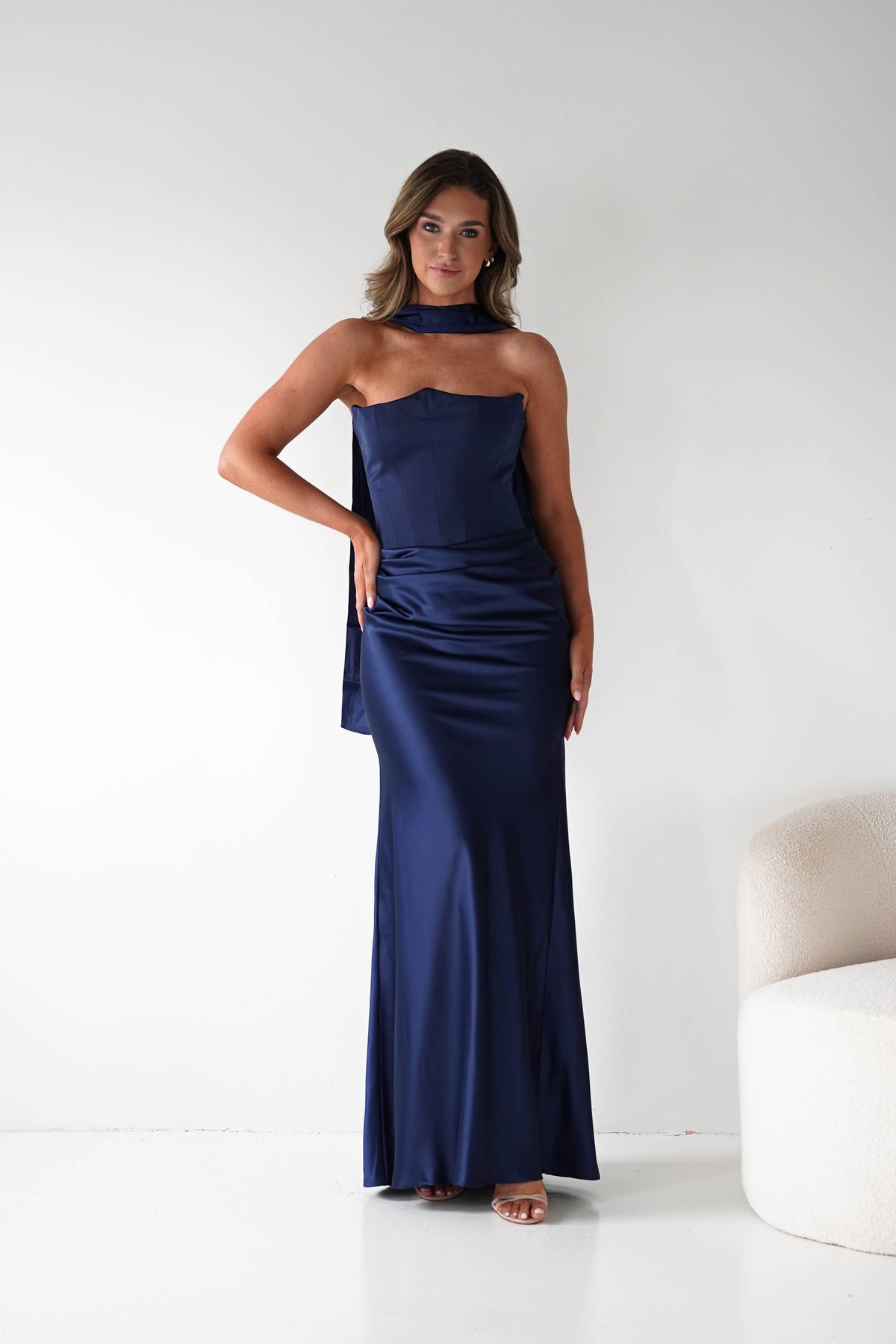Giselle Corset Satin Maxi Dress | Navy-Oh Hello Clothing