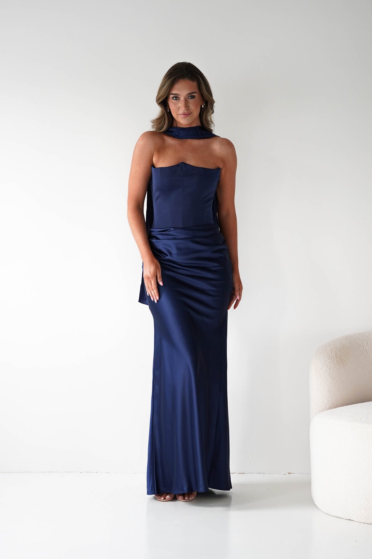Giselle Corset Satin Maxi Dress | Navy-Oh Hello Clothing