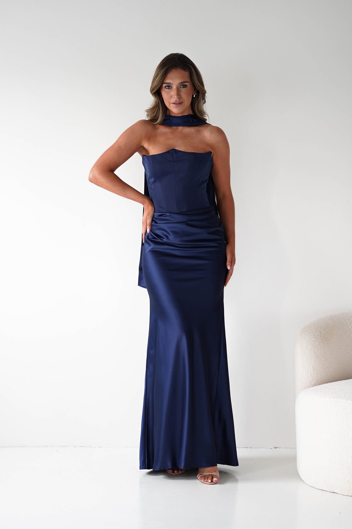 Giselle Corset Satin Maxi Dress | Navy-Oh Hello Clothing