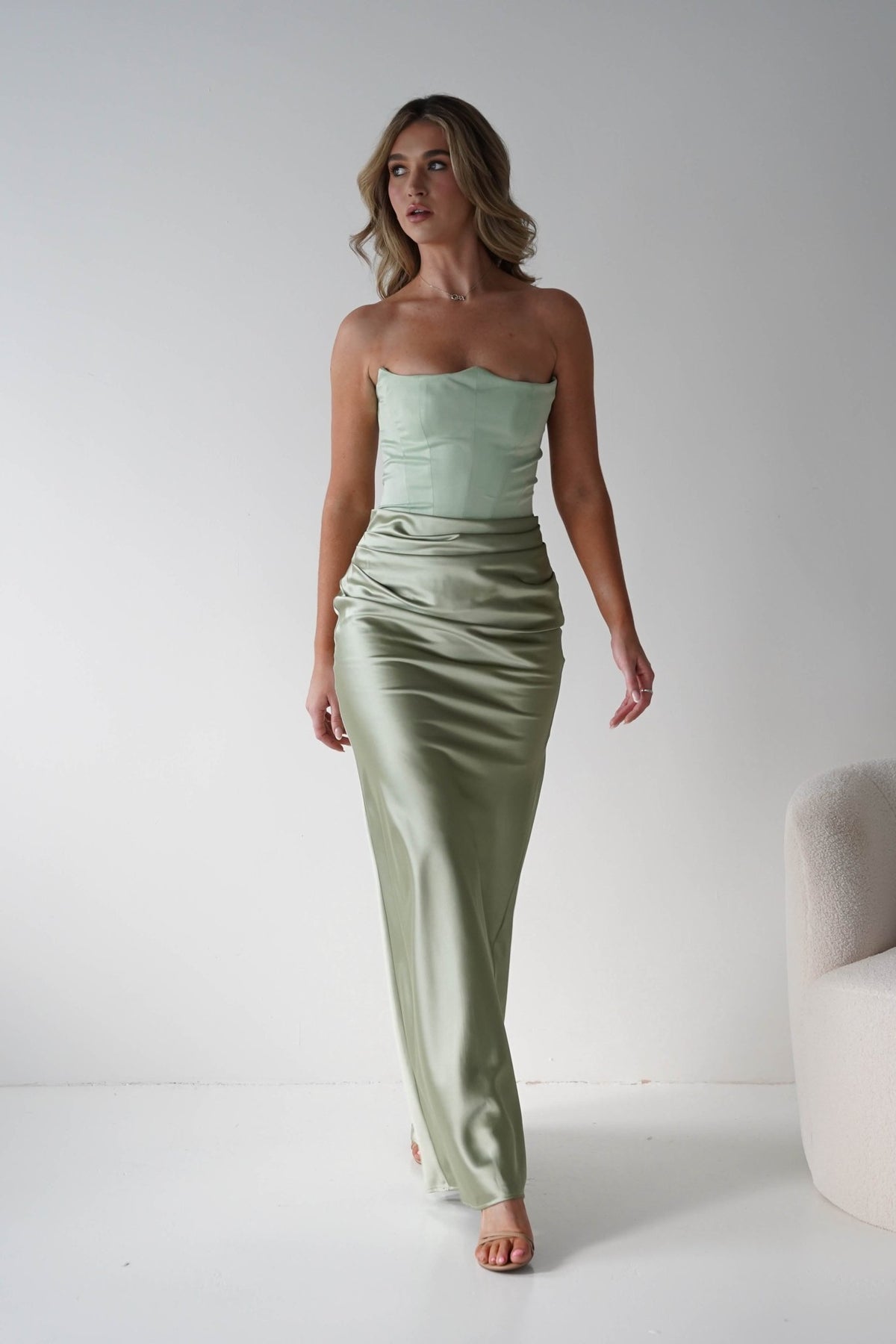 Giselle Corset Satin Maxi Dress | Sage-Oh Hello Clothing