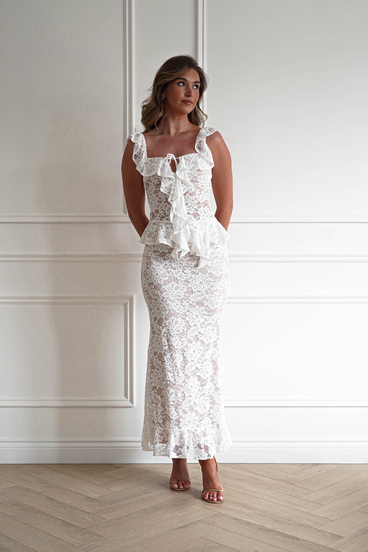 Hailey Lace Top and Skirt Set | Ivory/Nude/White-Oh Hello Clothing