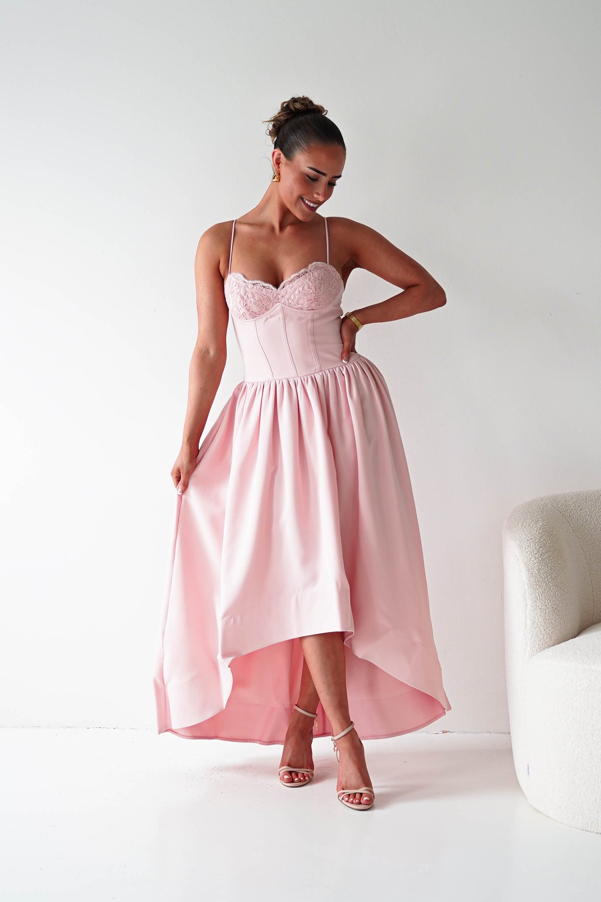 Hartley Lace Corset Midi Dress | Blush-Oh Hello Clothing
