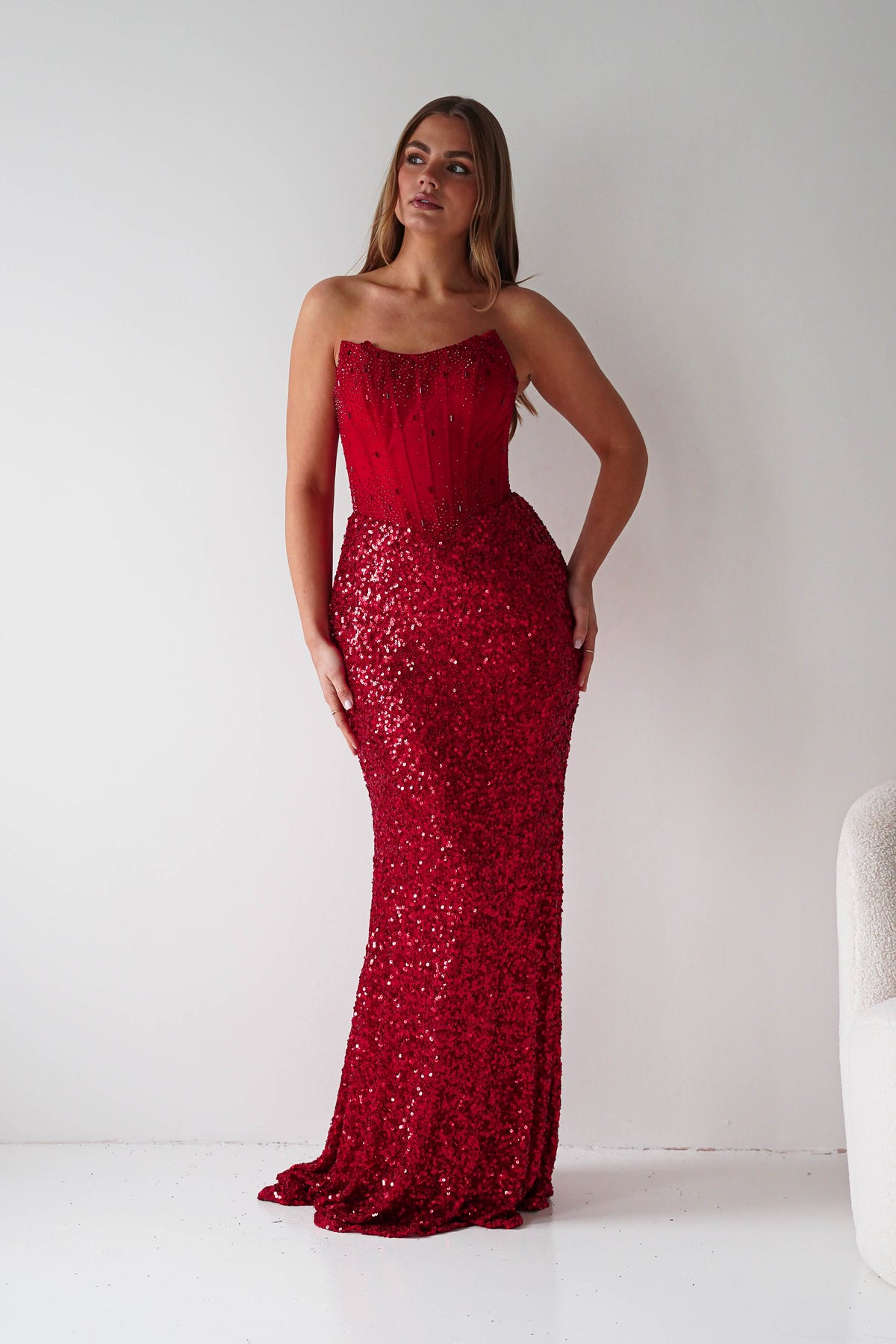Henrietta Strapless Corset Sequin Gown | Red-Oh Hello Clothing