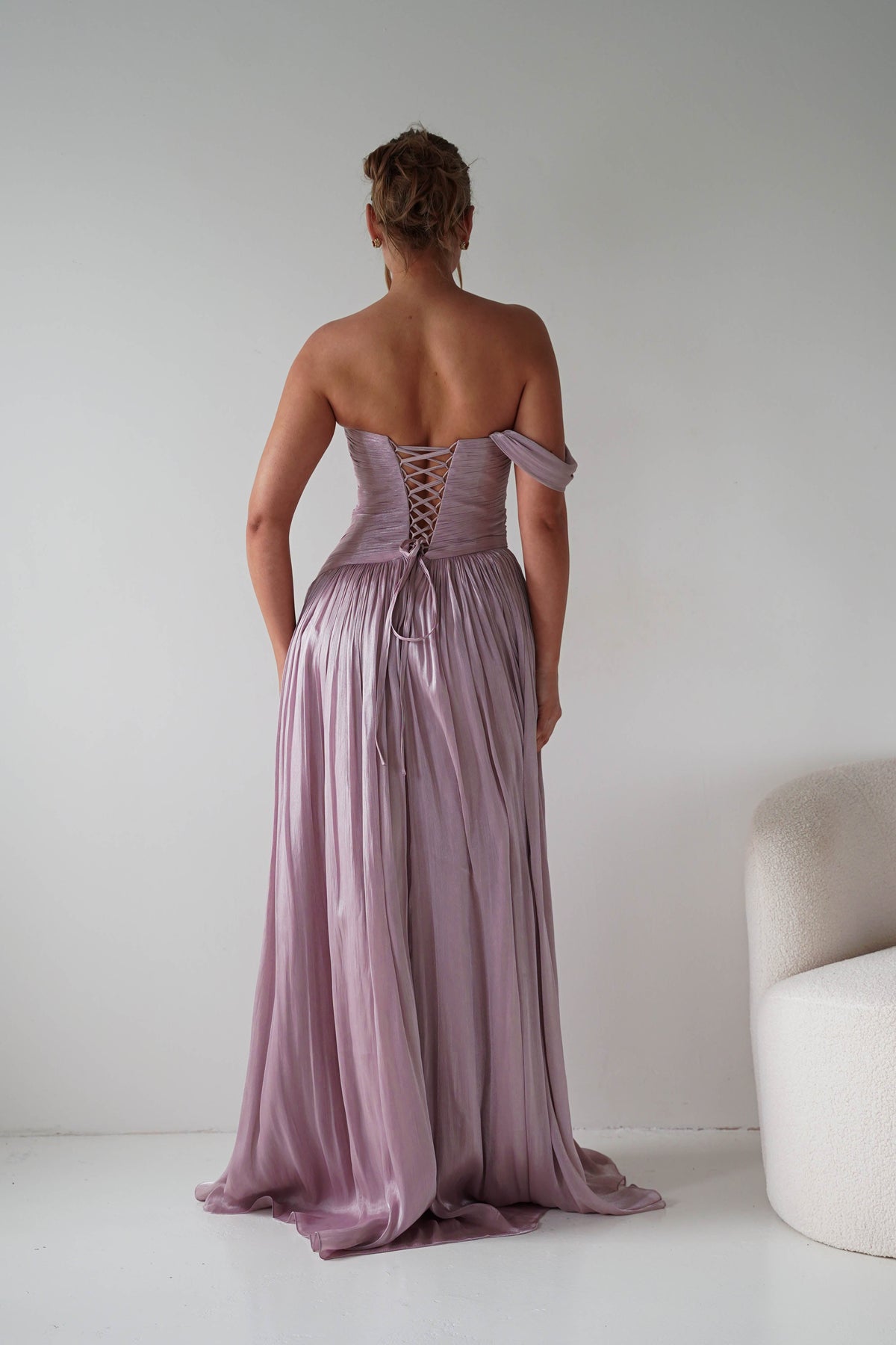 Hepburn One-Shoulder Pleated Maxi Dress | Mauve-Oh Hello Clothing