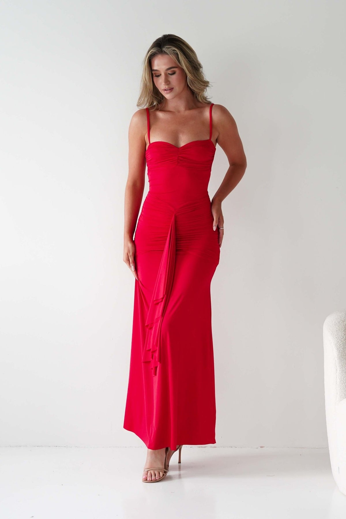 Hera Bodycon Ruffle Maxi Gown Dress | Red-Oh Hello Clothing