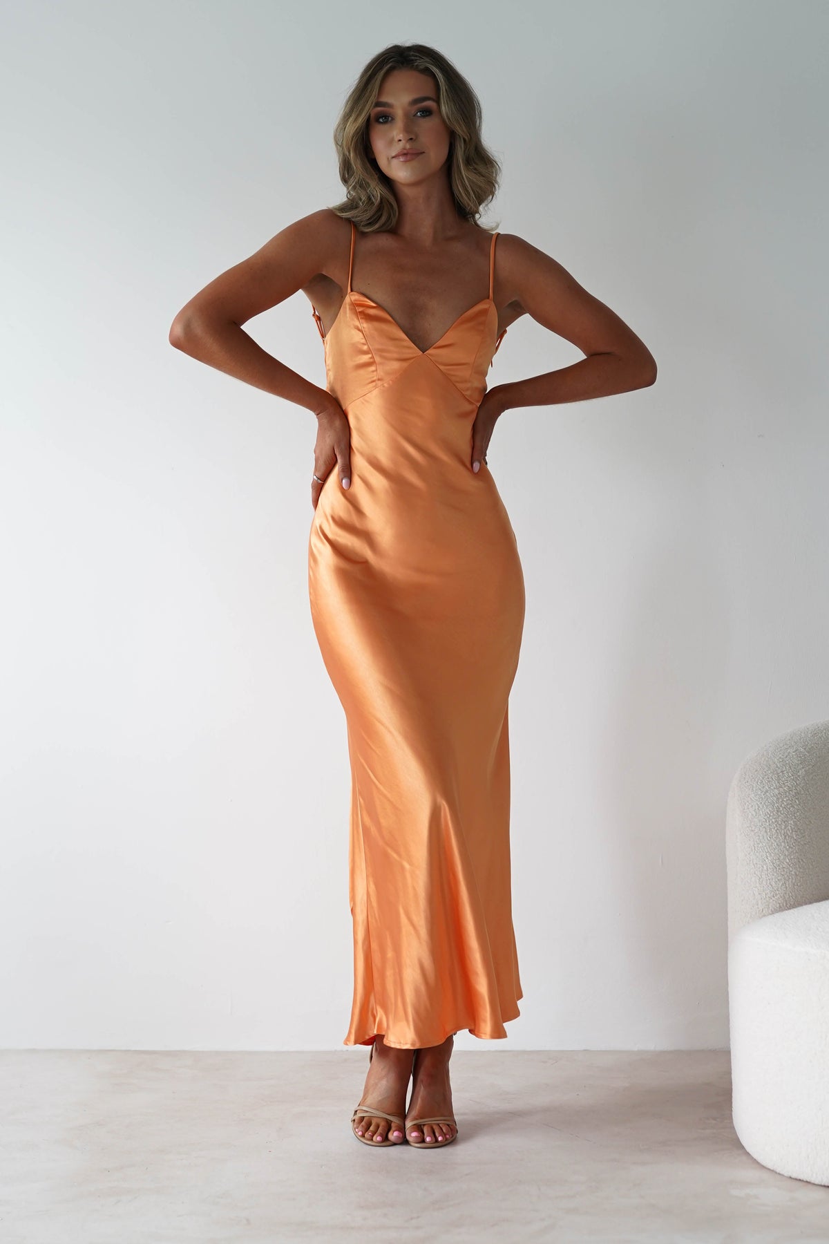 Hermie Silky Satin Maxi Dress | Orange-Oh Hello Clothing