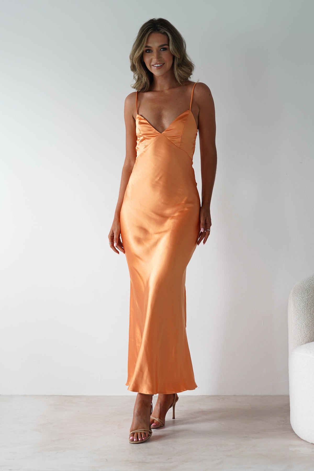 Hermie Silky Satin Maxi Dress | Orange-Oh Hello Clothing