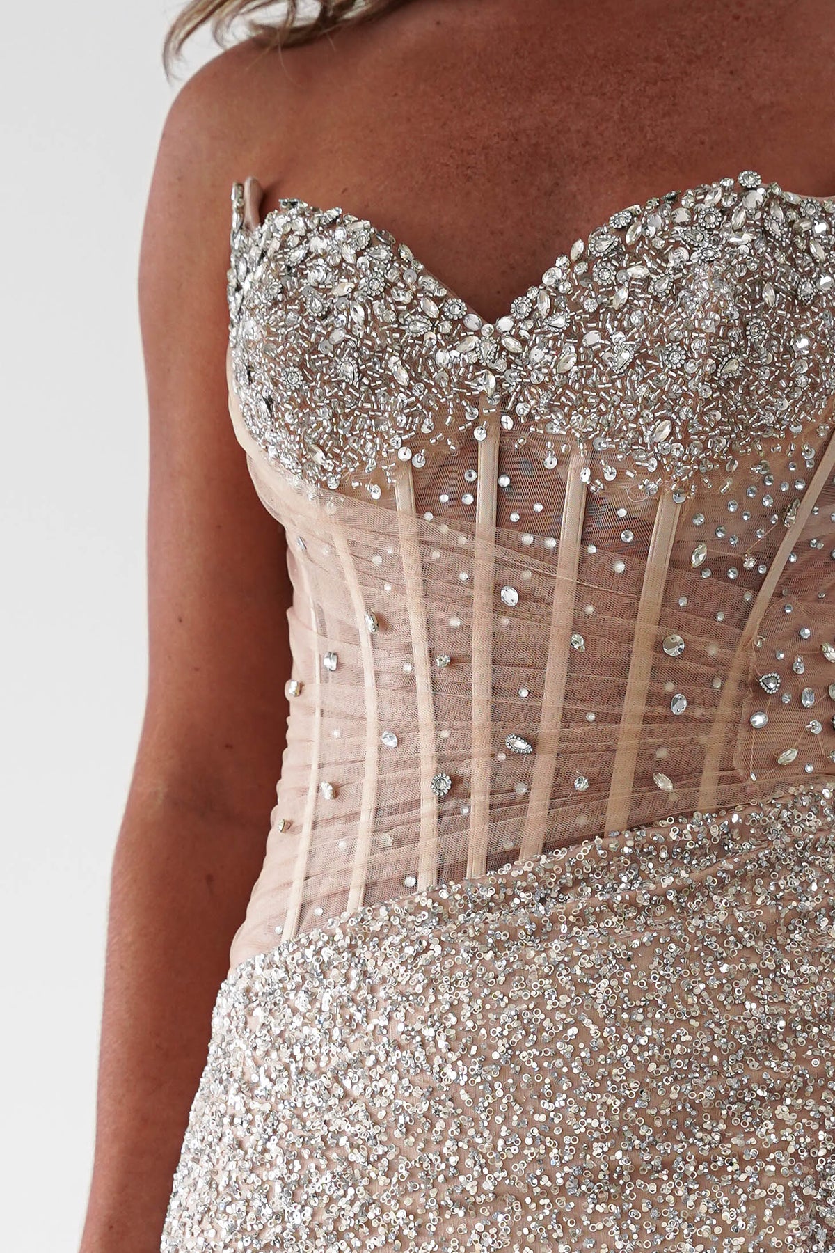 Hermione Strapless Embellished Gown | Champagne-Oh Hello Clothing