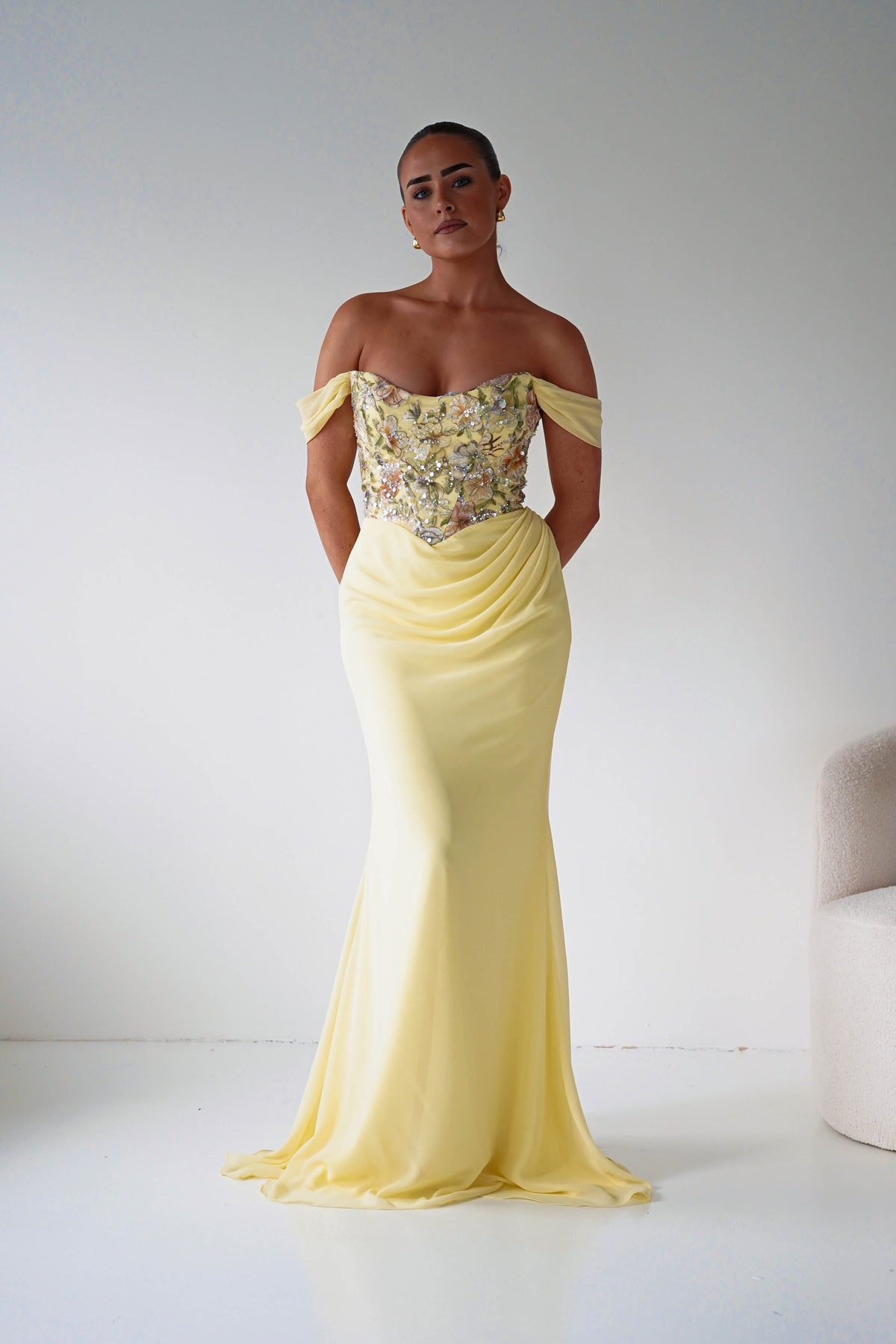 Honey Embellished Chiffon Gown | Yellow-Oh Hello Clothing