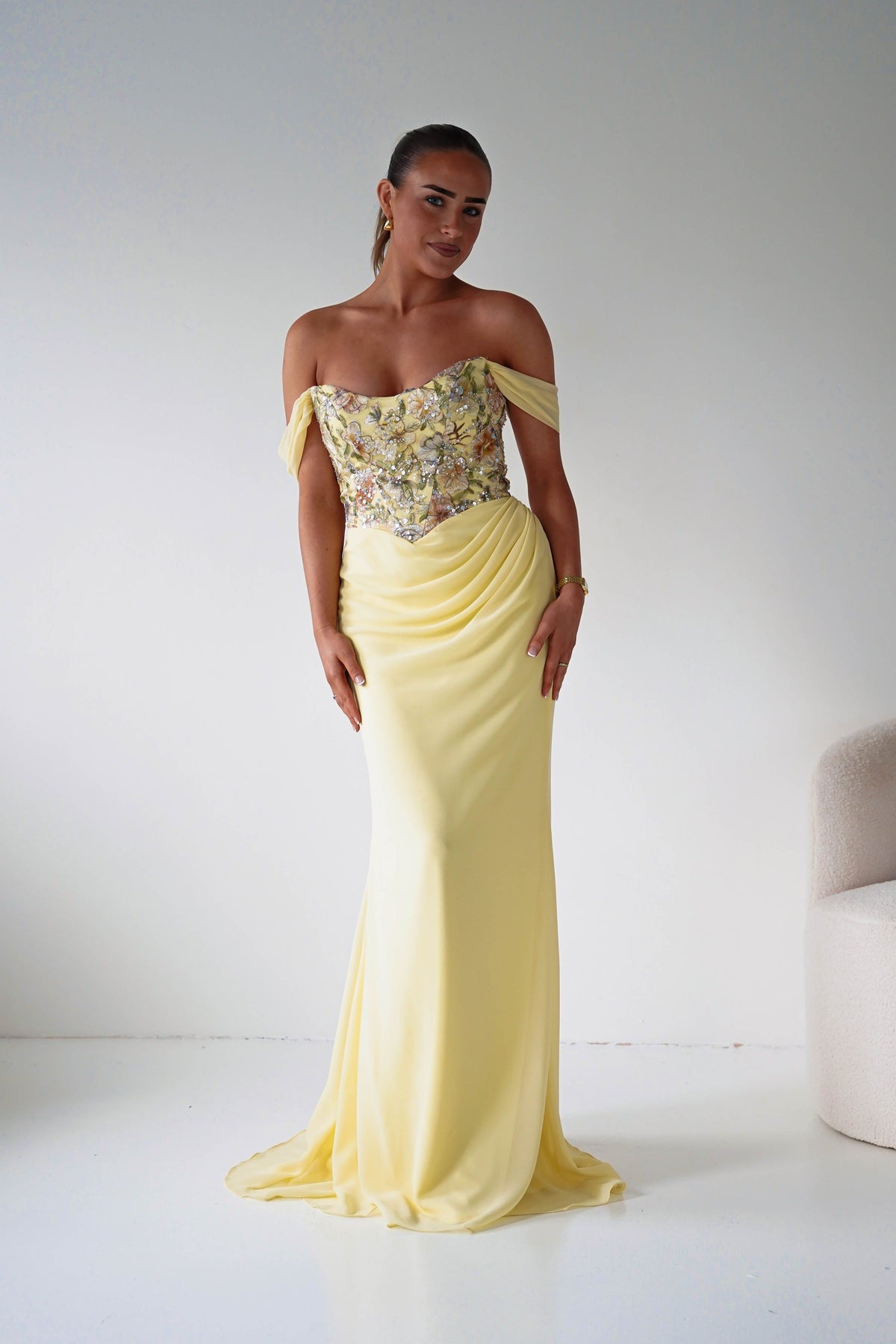 Honey Embellished Chiffon Gown | Yellow-Oh Hello Clothing