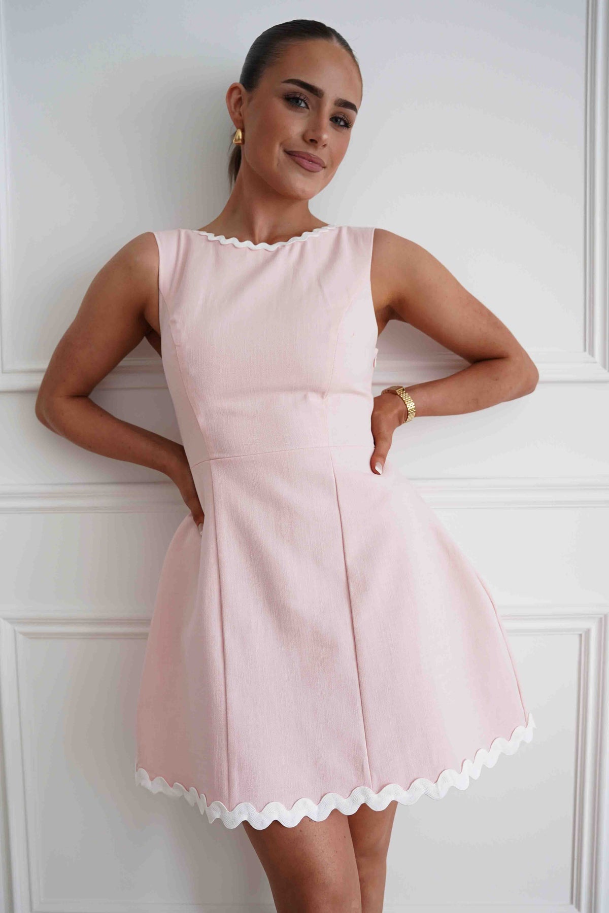 Indiana Scallop Trim Mini Dress | Pink-Oh Hello Clothing