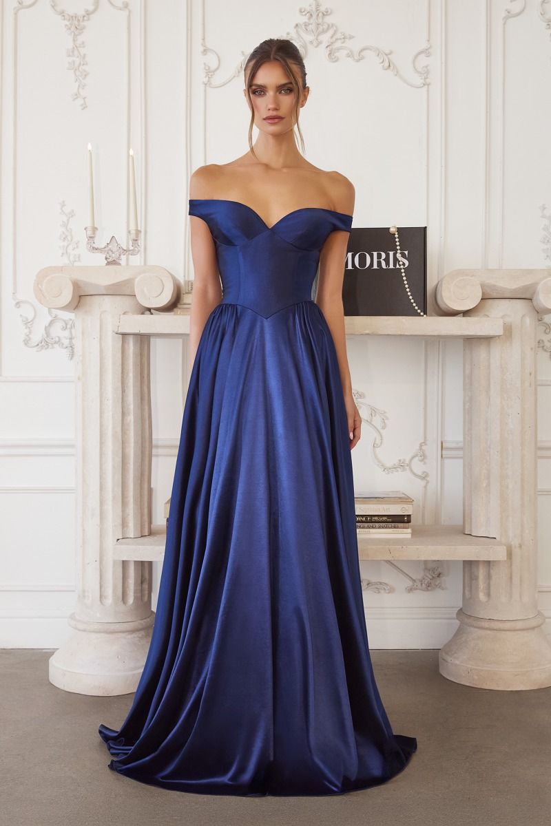 Irenia Off The Shoulder Structured Maxi Gown | Navy-Oh Hello Clothing