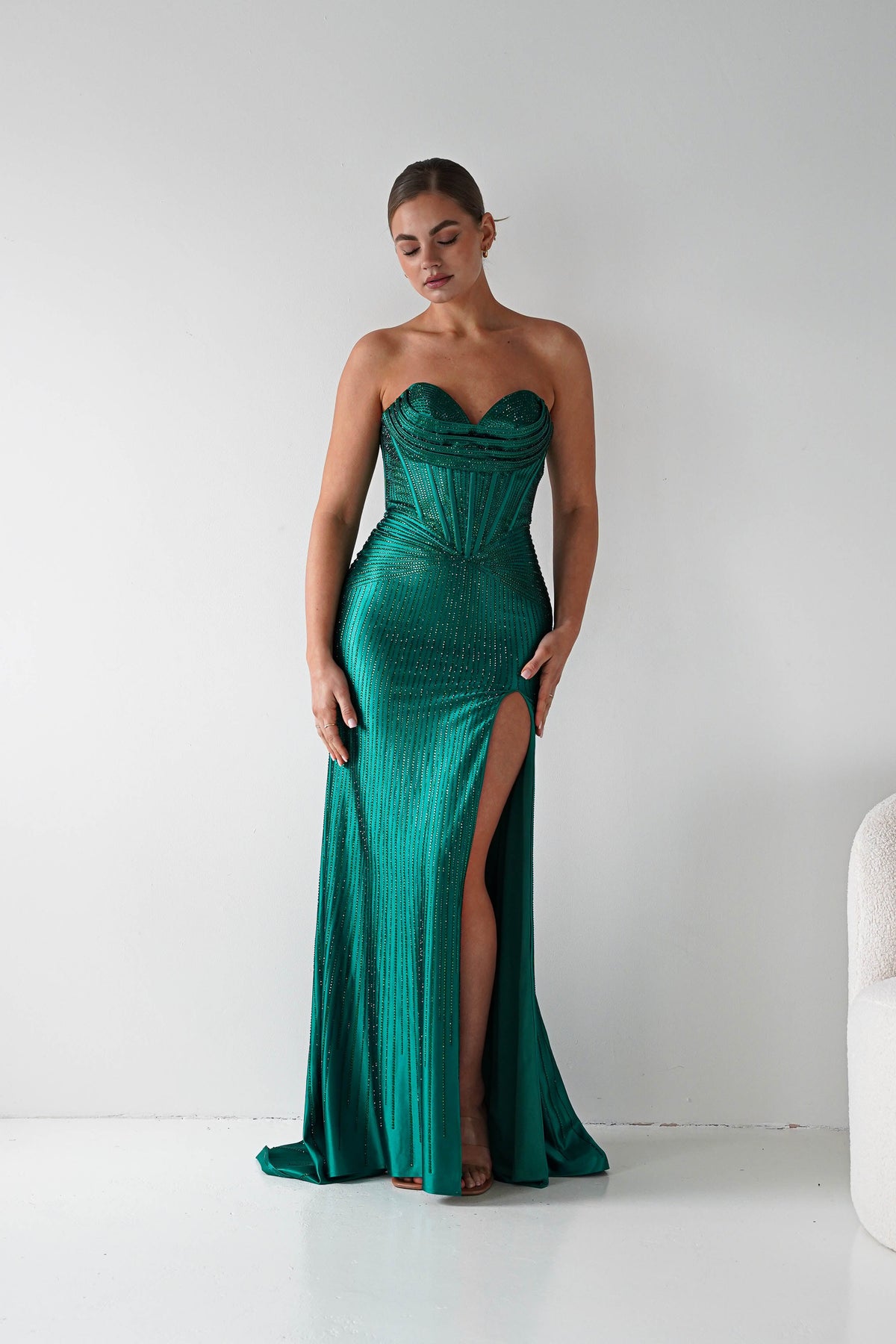 Iris Beaded Strapless Sweetheart Gown | Emerald-Oh Hello Clothing