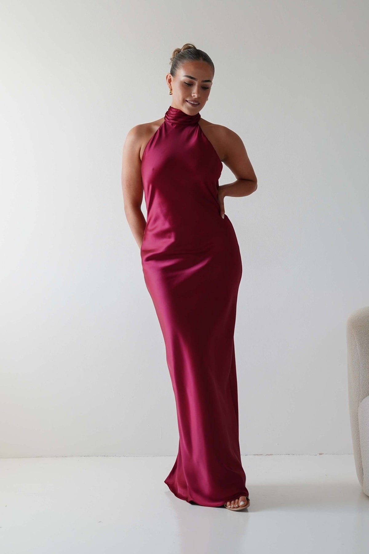 Isla Halterneck Maxi Slip Dress | Berry Red-Oh Hello Clothing