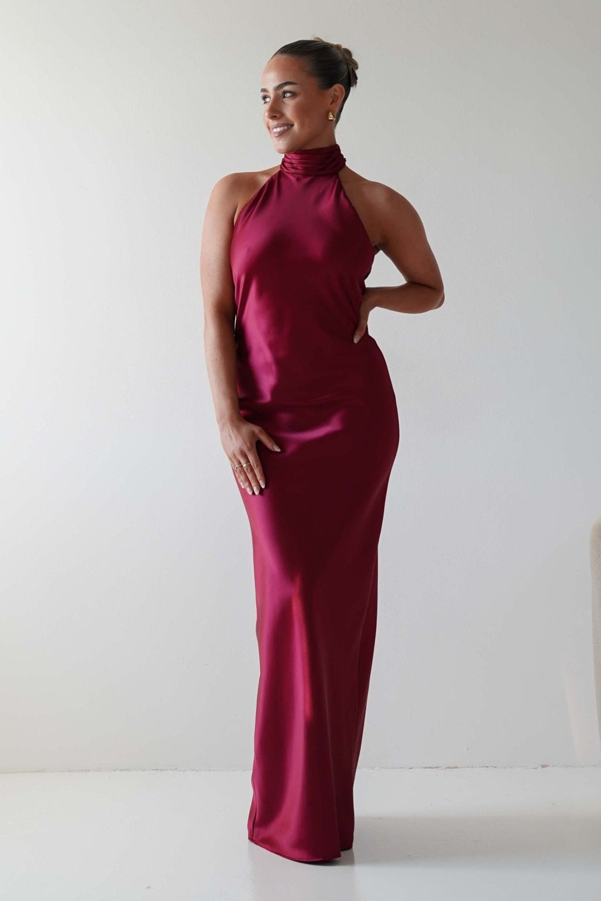Isla Halterneck Maxi Slip Dress | Berry Red-Oh Hello Clothing