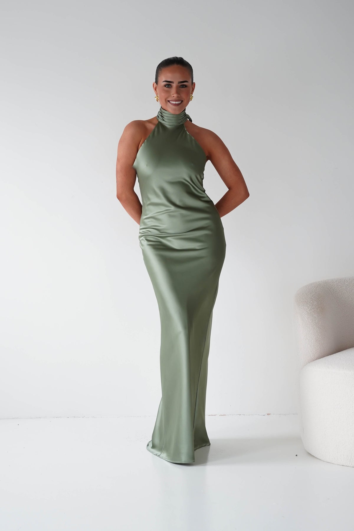 Isla Halterneck Maxi Slip Dress | Olive-Oh Hello Clothing