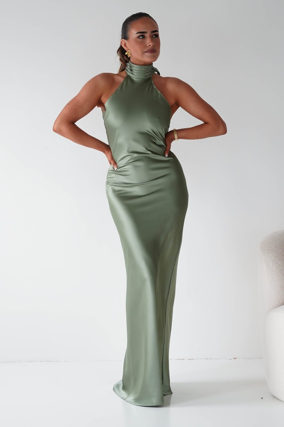 Isla Halterneck Maxi Slip Dress | Olive-Oh Hello Clothing