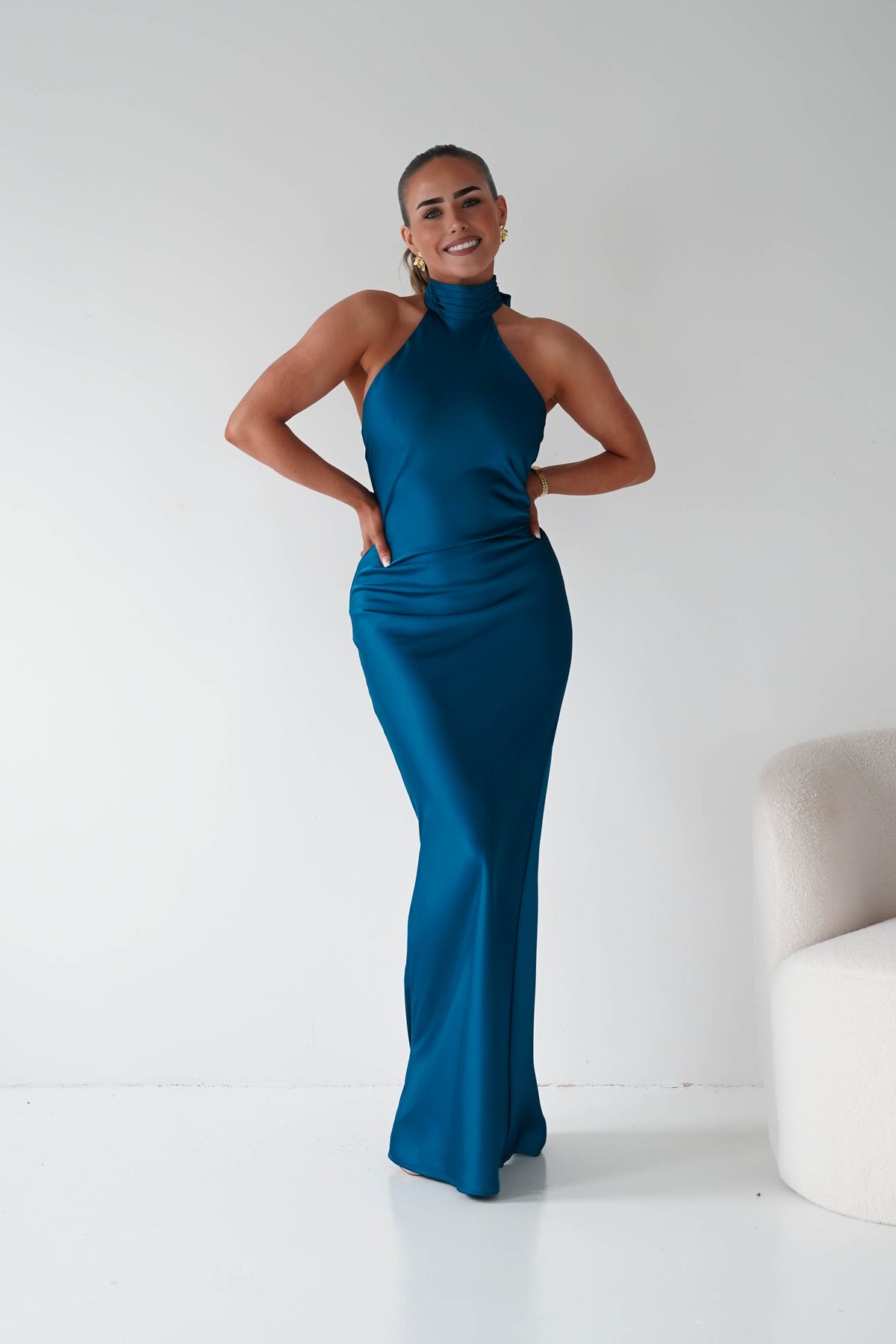 Isla Halterneck Maxi Slip Dress | Teal-Oh Hello Clothing