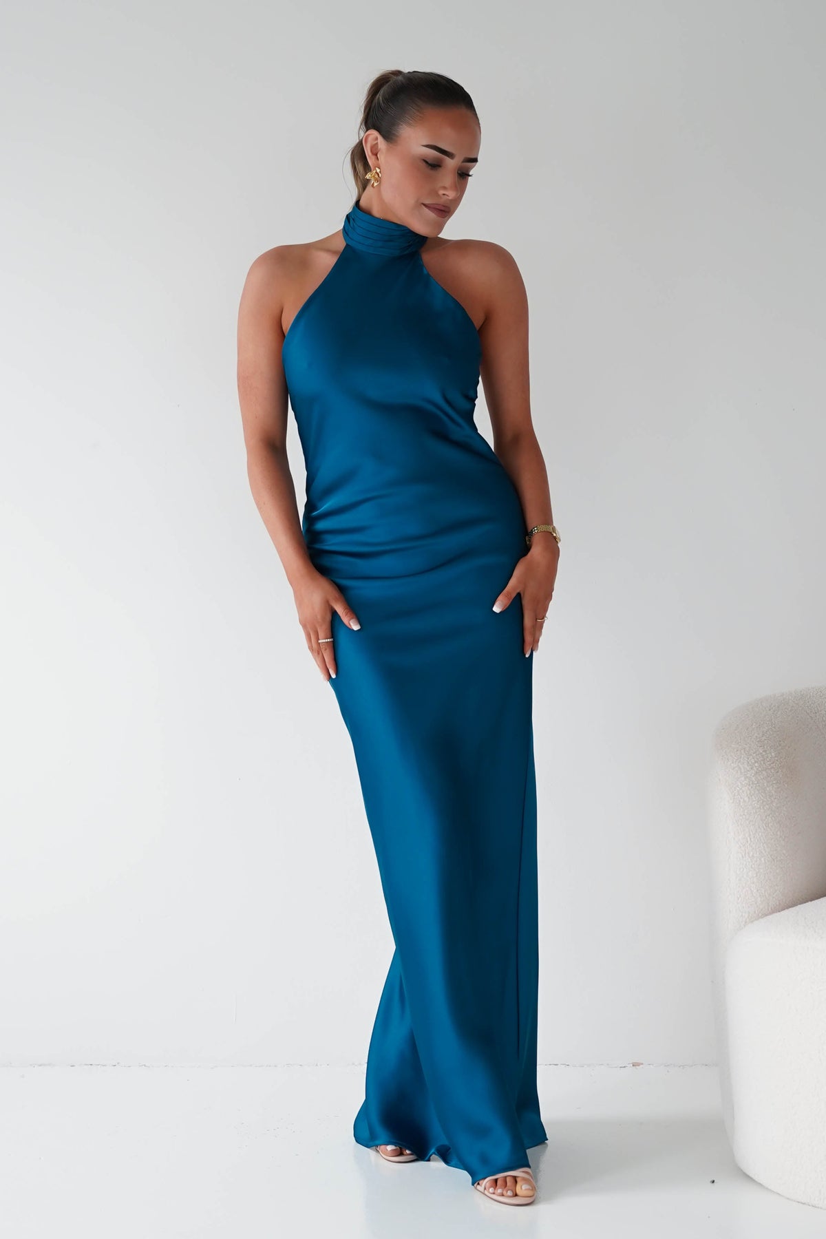 Isla Halterneck Maxi Slip Dress | Teal-Oh Hello Clothing