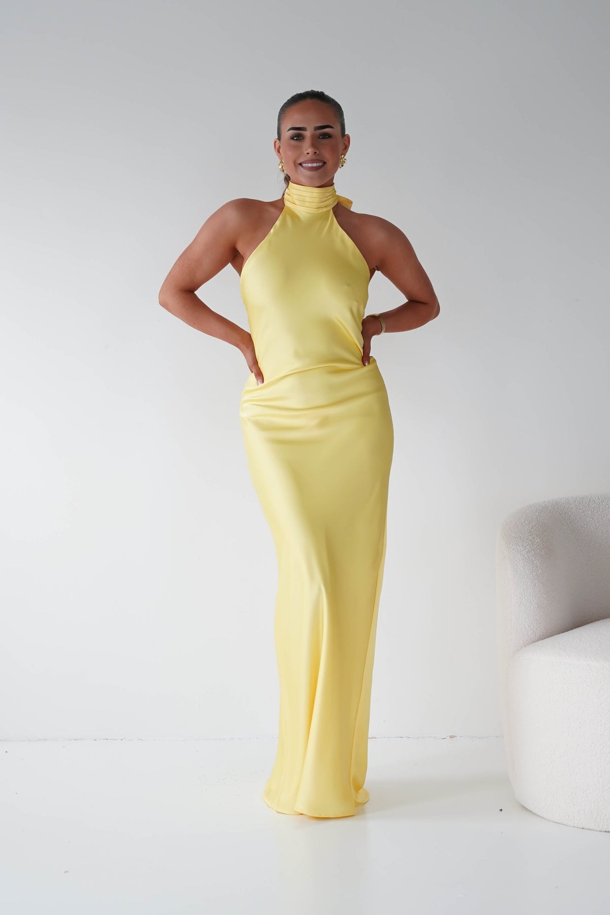 Isla Halterneck Maxi Slip Dress | Yellow-Oh Hello Clothing