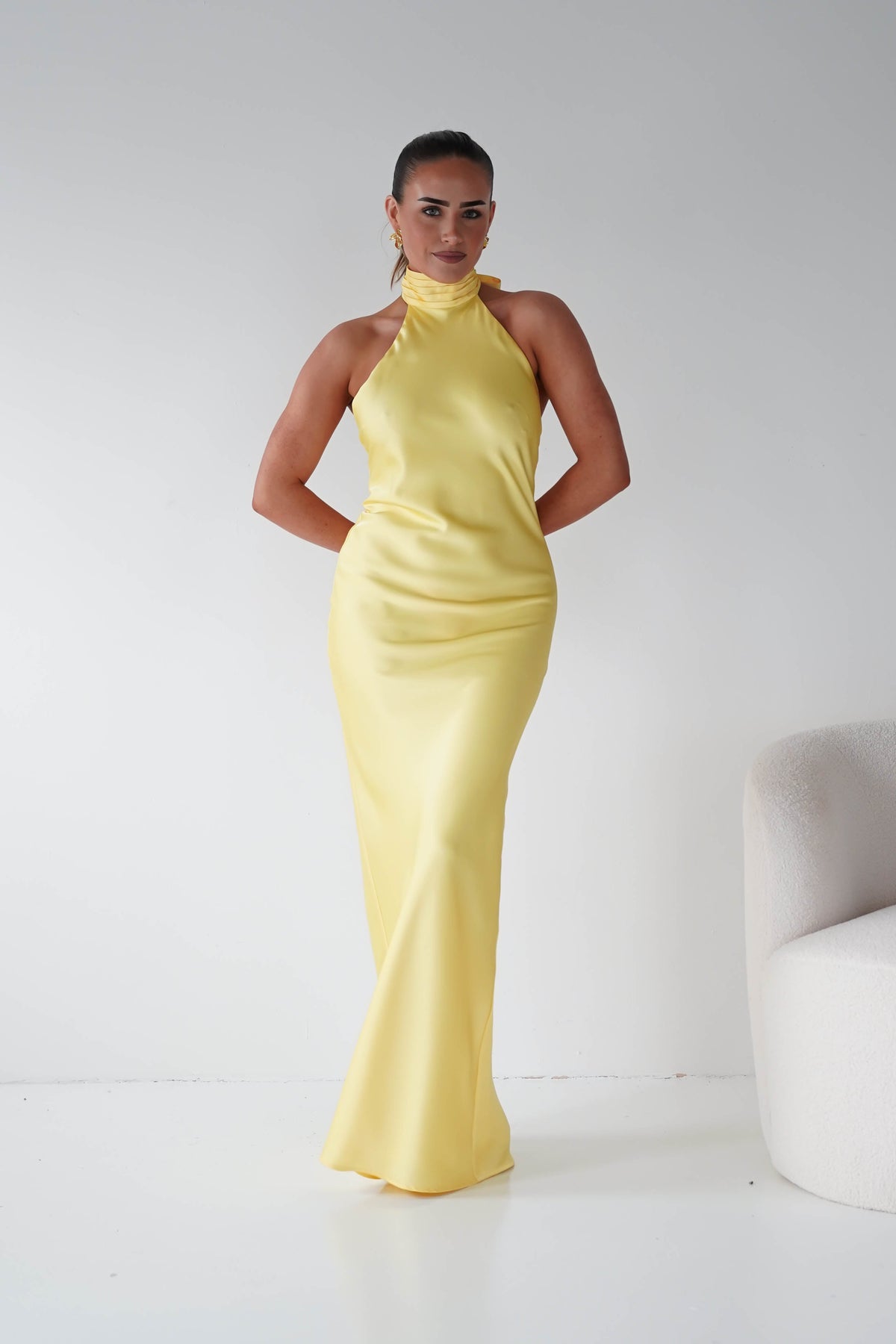 Isla Halterneck Maxi Slip Dress | Yellow-Oh Hello Clothing