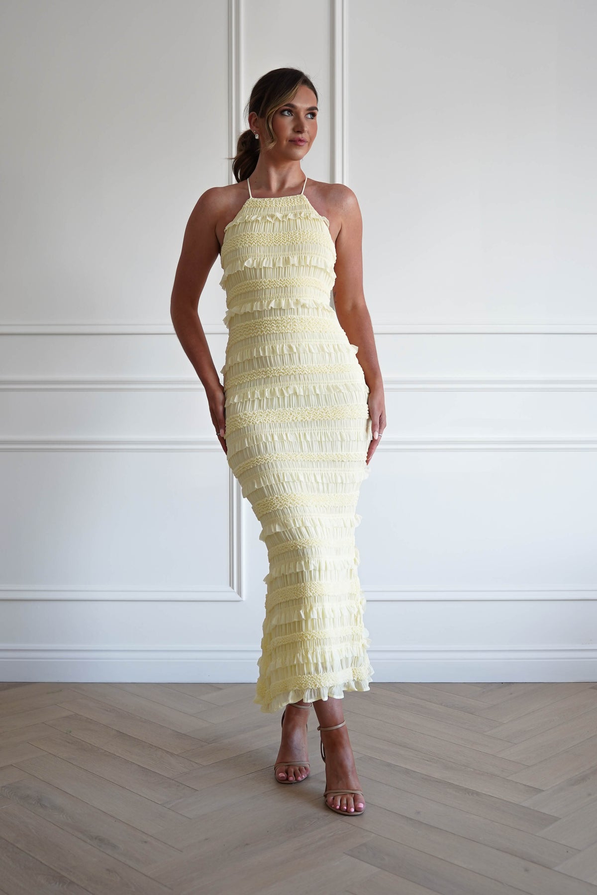 Jen Ruffle Bodycon Maxi Dress | Yellow-Oh Hello Clothing