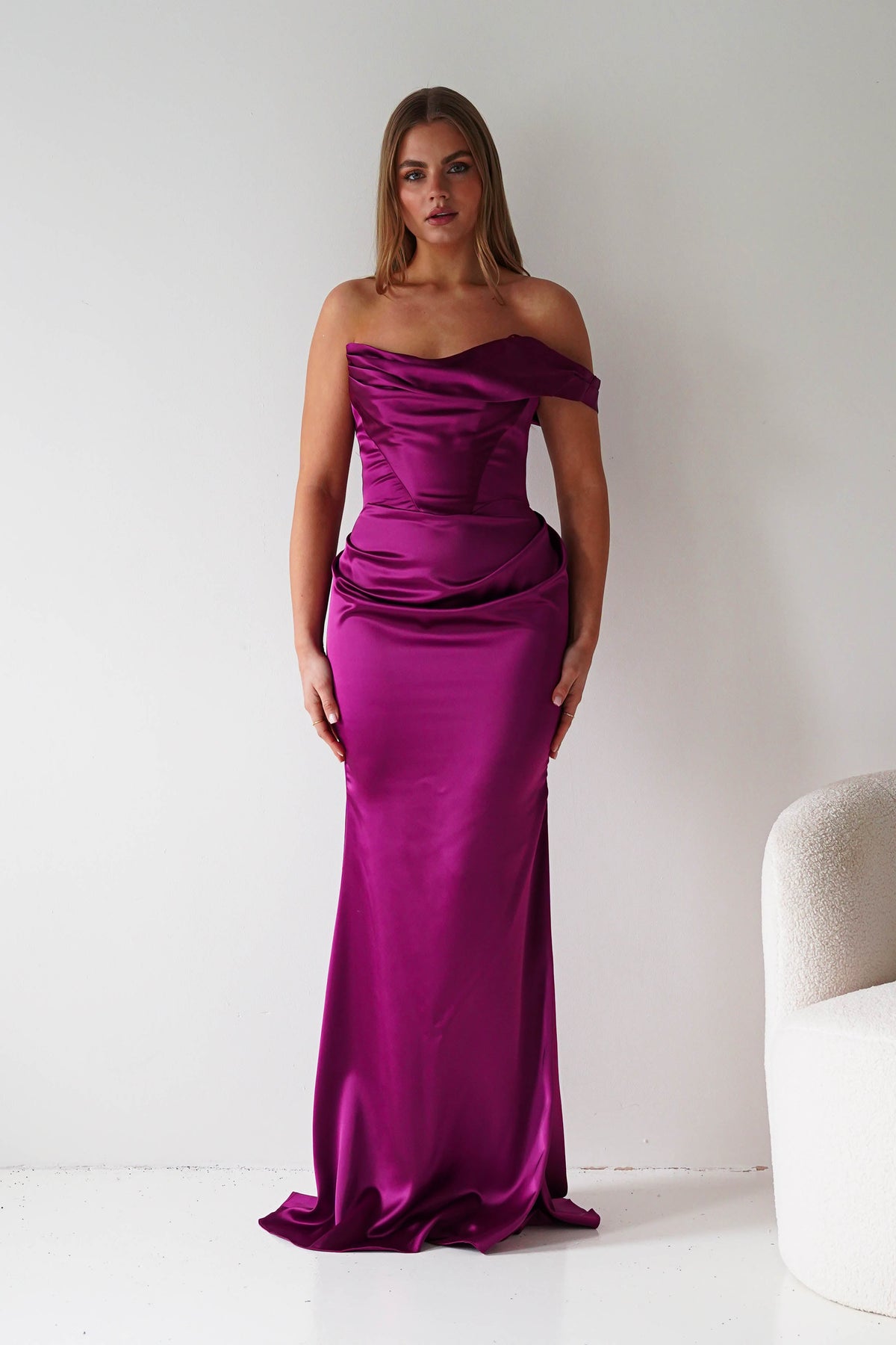 Jessel Satin One Shoulder Draped Maxi Gown | Berry-Oh Hello Clothing