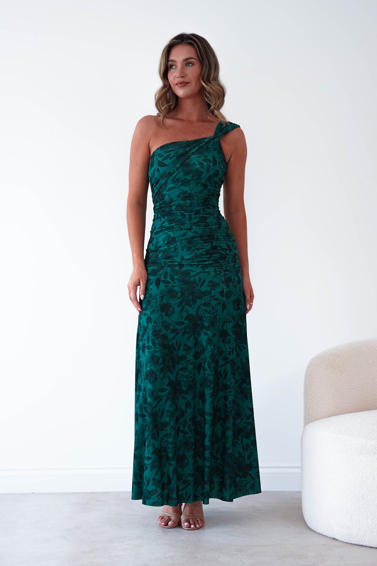Jessie Floral Print Ruched Maxi Dress | Green-Oh Hello Clothing