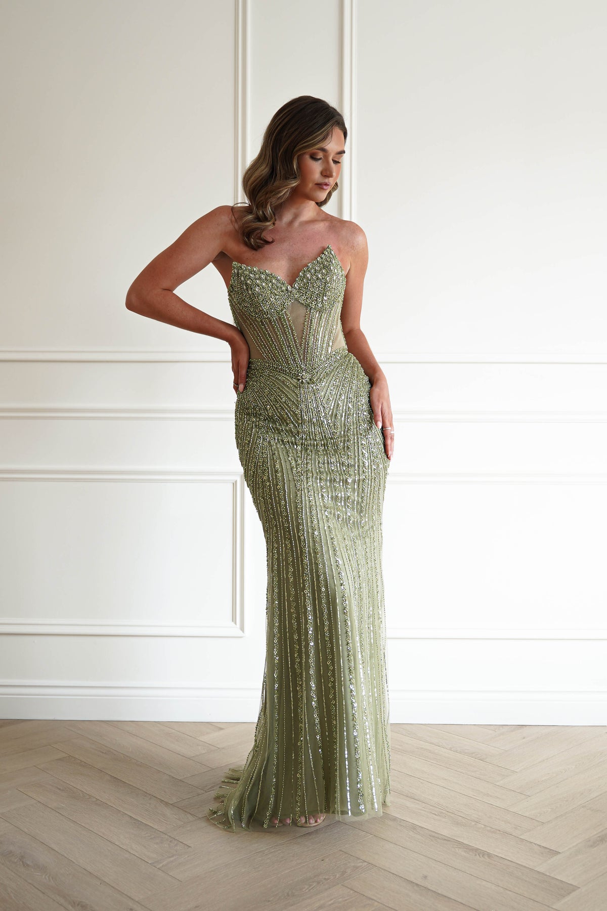 Jordia Beaded Corset Maxi Gown | Greenery-Oh Hello Clothing