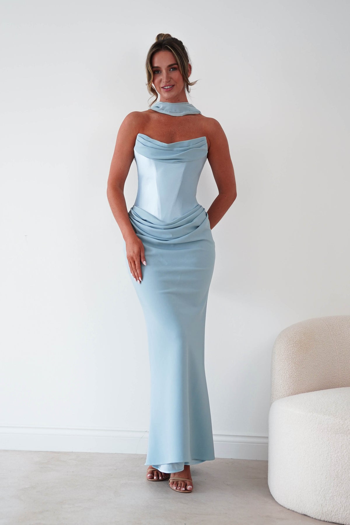 Kailani Strapless Ruched Maxi Dress | Blue-Oh Hello Clothing