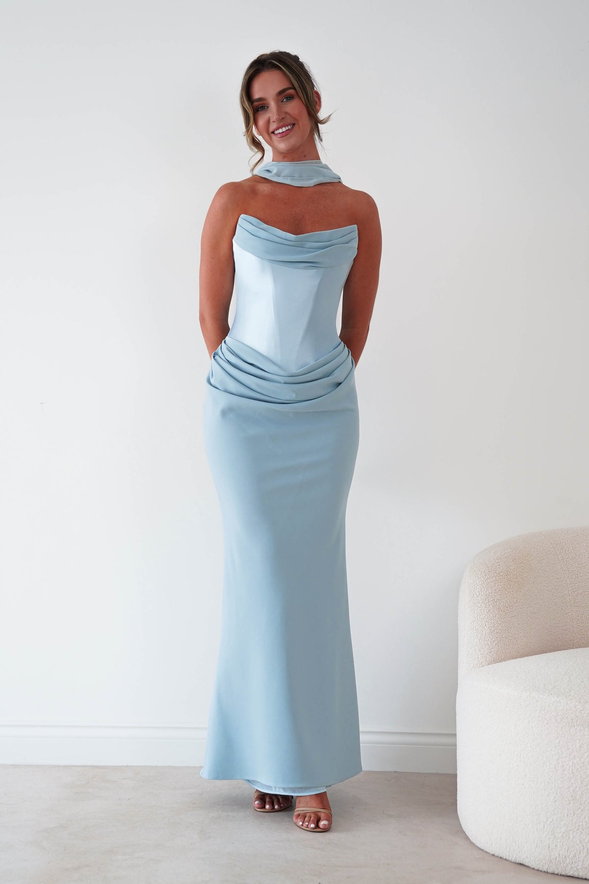 Kailani Strapless Ruched Maxi Dress | Blue-Oh Hello Clothing