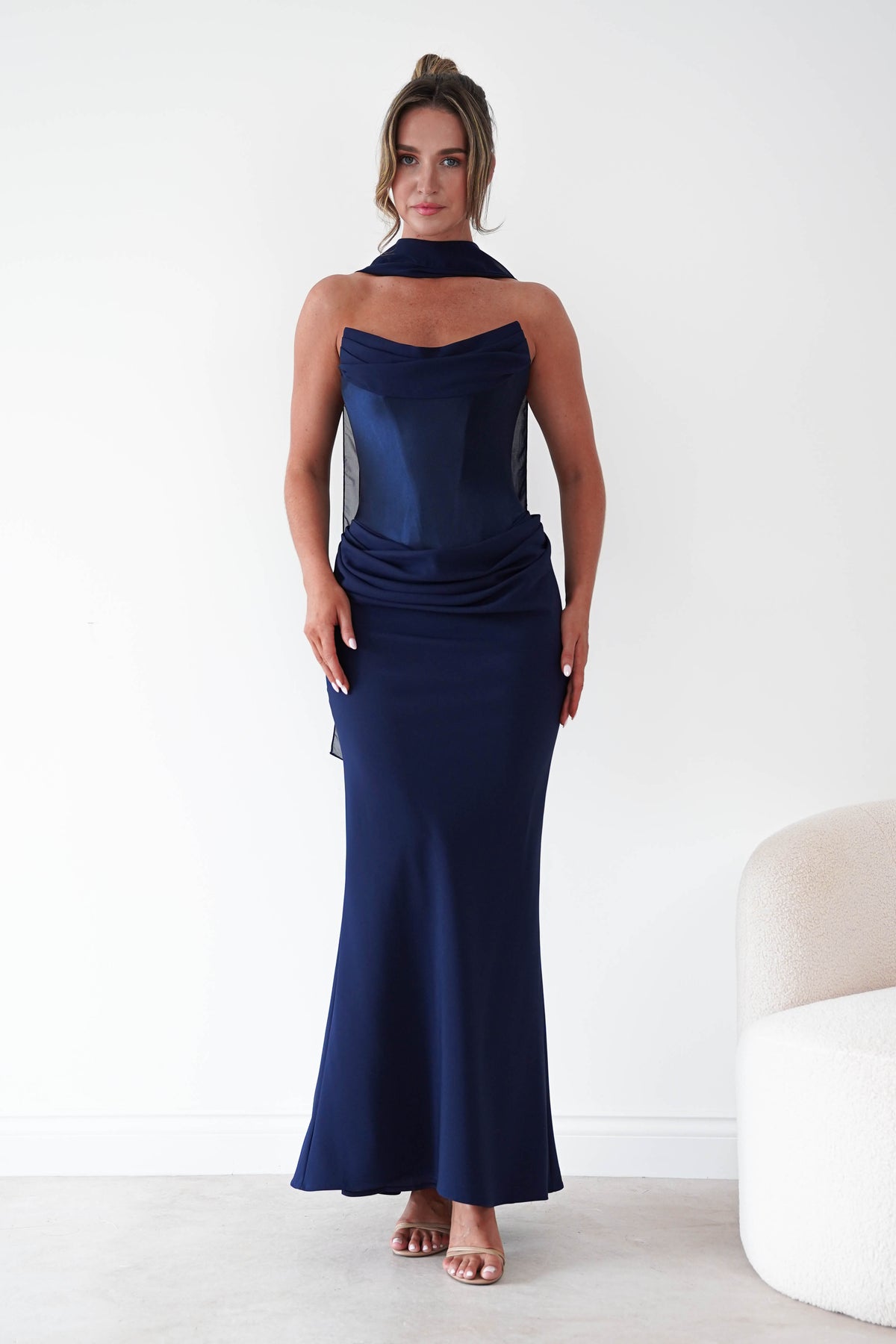 Kailani Strapless Ruched Maxi Dress | Navy-Oh Hello Clothing