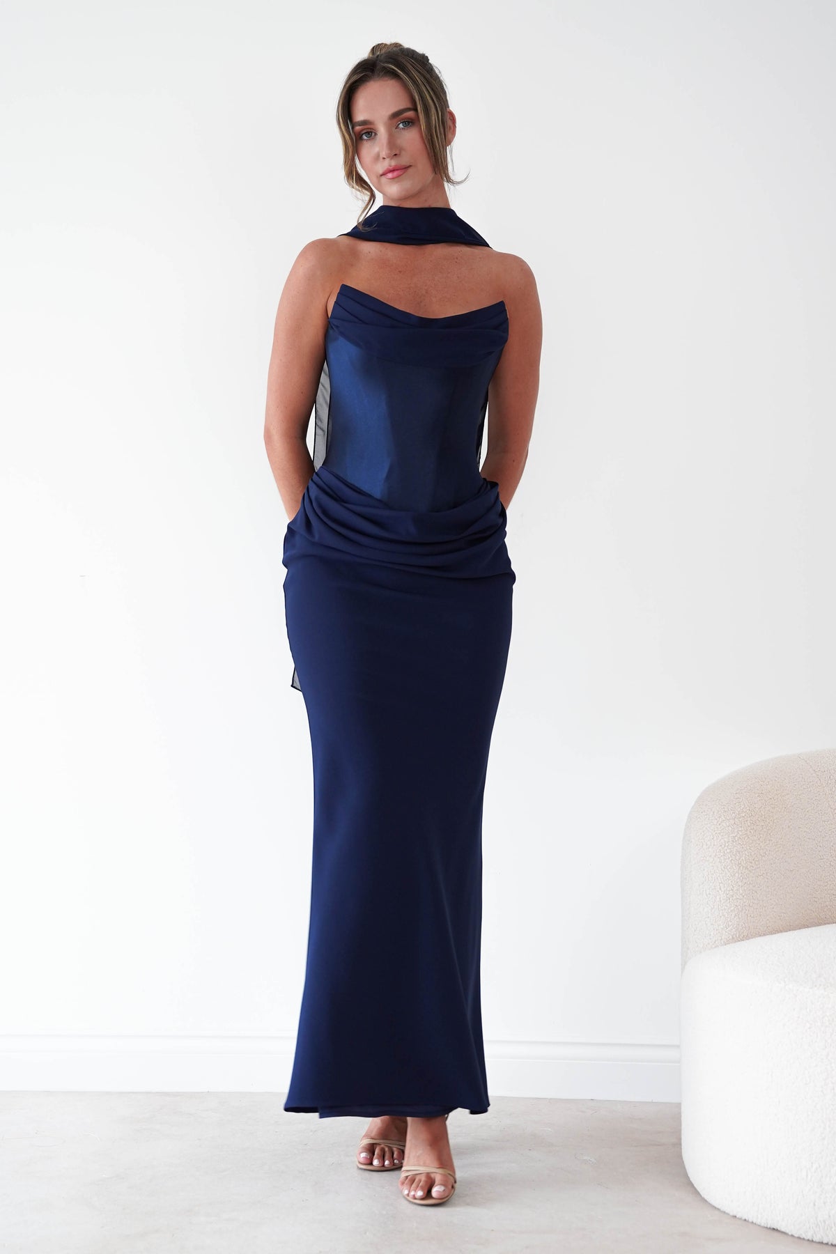 Kailani Strapless Ruched Maxi Dress | Navy-Oh Hello Clothing