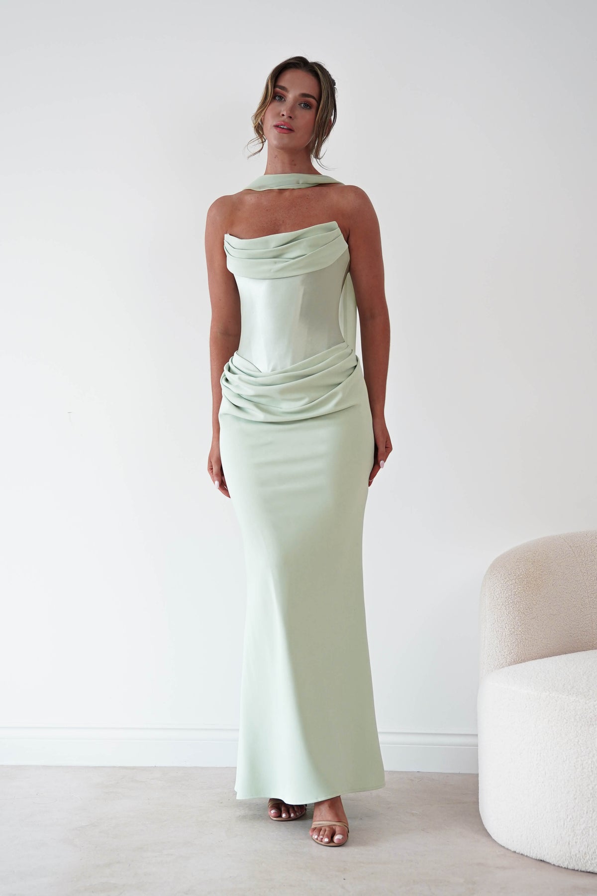 Kailani Strapless Ruched Maxi Dress | Sage-Oh Hello Clothing