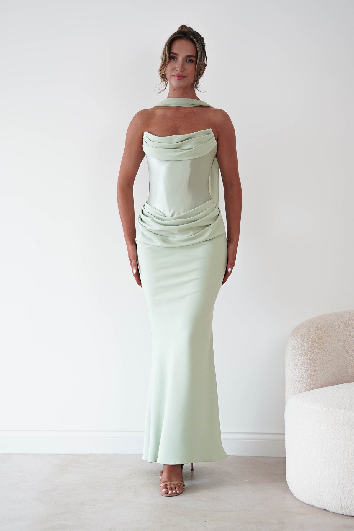 Kailani Strapless Ruched Maxi Dress | Sage-Oh Hello Clothing