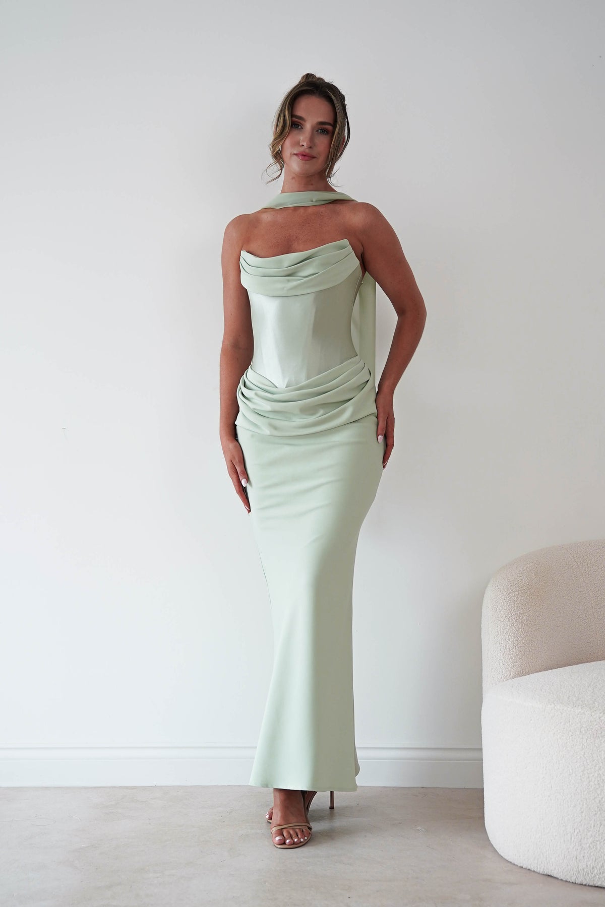 Kailani Strapless Ruched Maxi Dress | Sage-Oh Hello Clothing