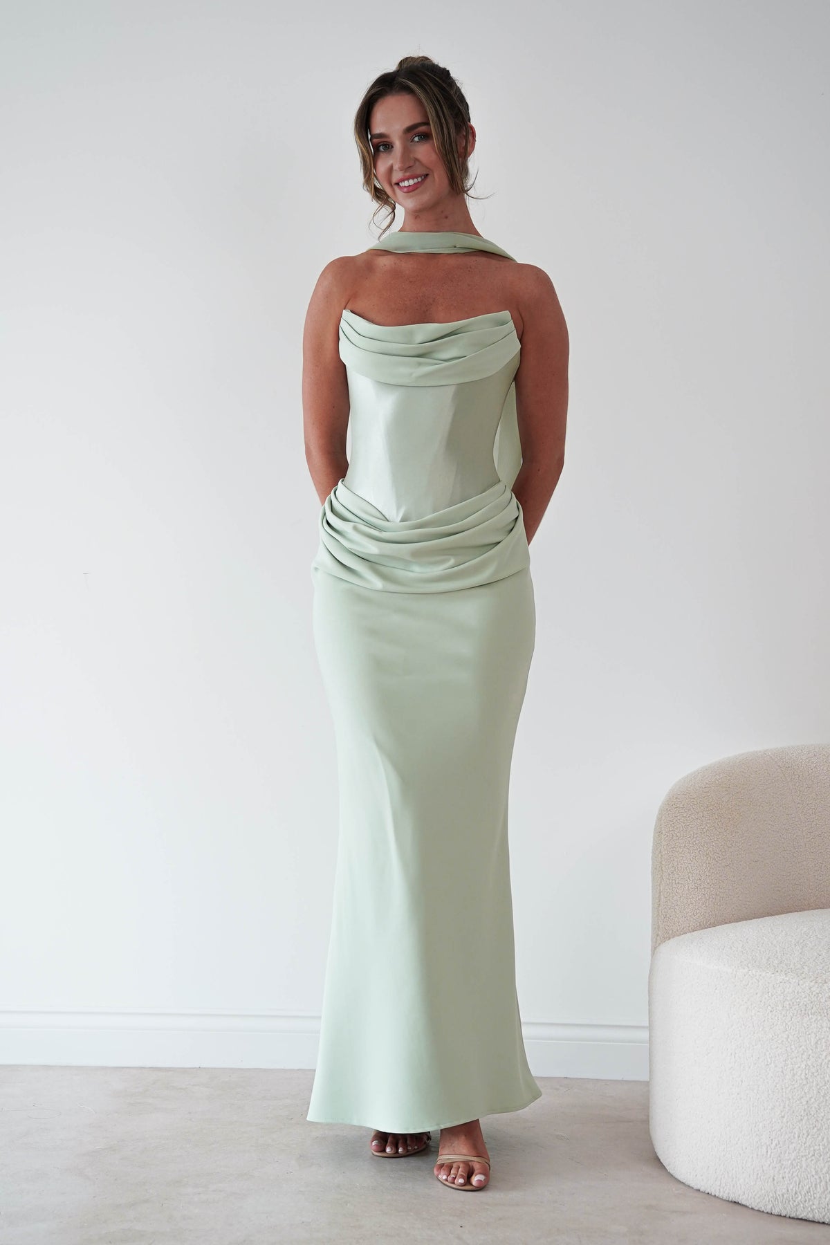 Kailani Strapless Ruched Maxi Dress | Sage-Oh Hello Clothing