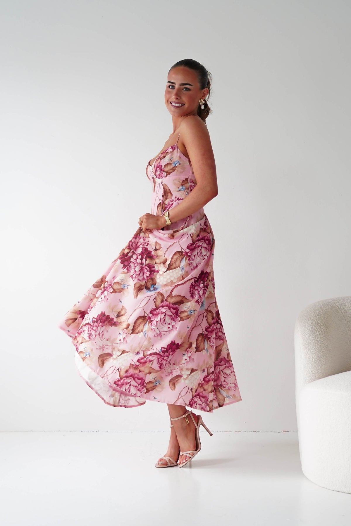 Karissa Floral Print Sweetheart Midi Dress | Pink-Oh Hello Clothing